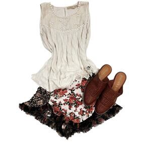 Free People Floral Lace Boho Cottagecore Ruffle Shorts Bloomers